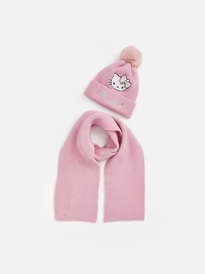 Lc Waikiki Yeni Sezon Hello Kitty Nakışlı Kız Çocuk Triko Atkı ve Bere