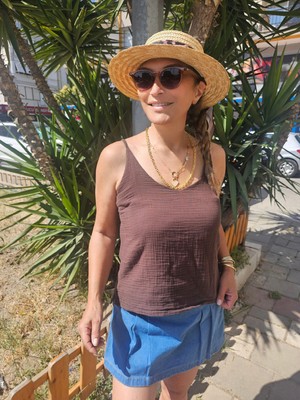 Cs Chic Shop Askılı Muslin Pamuk Kumaş Bluz