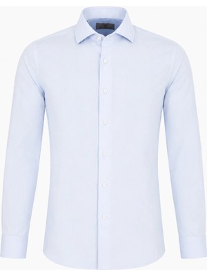 HC MEN CLASSIC Erkek Pamuk Gömlek Modern Fit Mavi Italyan Yaka Gabardin