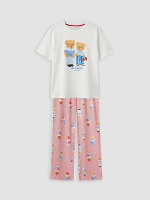 Lc Waikiki Yeni Sezon Bisiklet Yaka Baskılı Kadın Pijama Takımı