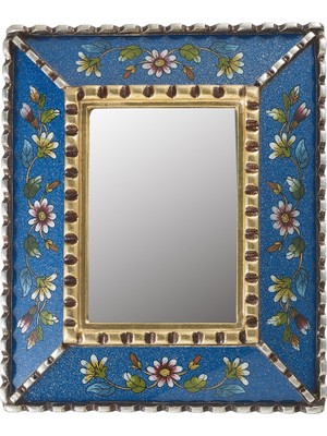 Paşabahçe Mini Çiçekli Mavi Duvar Aynası 35X25 Cm, Şık Ayna