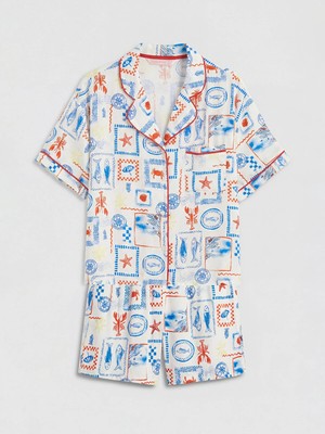 Lc Waikiki Yeni Sezon Gömlek Yaka Baskılı Kadın Şortlu Pijama Takımı