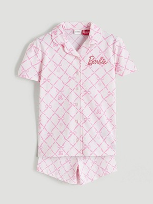 Lc Waikiki Yeni Sezon Gömlek Yaka Barbie Baskılı Kız Çocuk Şortlu Pijama Takımı