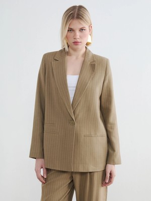 Lc Waikiki Yeni Sezon Çizgili Keten Karışımlı Kadın Blazer Ceket