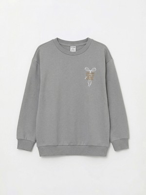 Lc Waikiki Yeni Sezon Bisiklet Yaka Baskılı Kız Çocuk Sweatshirt