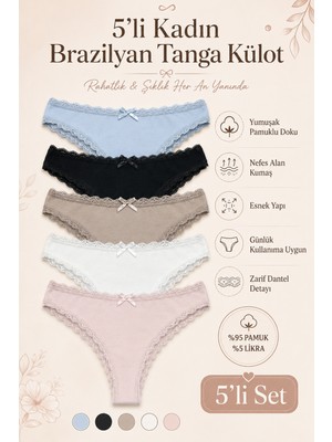 Nicoletta Kadın Külot Brazilyan Tanga 5 Li Paket Likralı Pamuklu