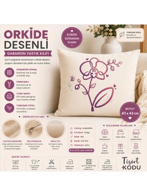 Tişört Kodu Arı ve Orkide Desenli Gabardin Yastık Kılıfı | 43 × 43 cm