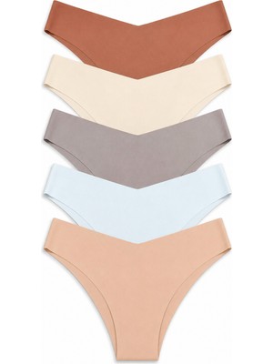 Nicoletta Kadın Külot Lazer Kesim V Şekil Iz Yapmaz 5 Li Paket Polyester Tarçın