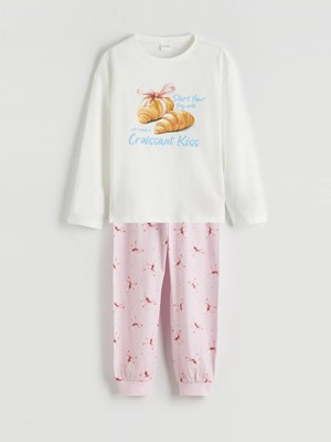Lc Waikiki Yeni Sezon Bisiklet Yaka Baskılı Kız Çocuk Pijama Takımı