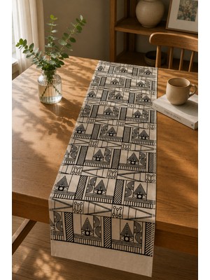 Typoniq Attitude Included Mirage Premium Dokuma Nakış Işlemeli Bej-Siyah Runner 40X140 cm