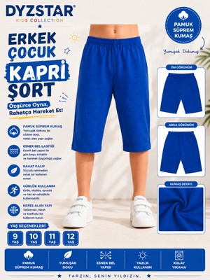 Dyzstar Erkek Çocuk Pamuk Süprem Kapri Şort Saks Mavi 9-10-11-12 Yaş