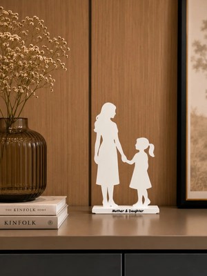 Gragold3 Design Anne ve Kız Silüeti (Mother & Daughter) Dekoratif Obje - Beyaz
