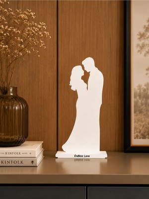 Gragold3 Design Endless Love Romantik Çift Silüeti Dekoratif Obje - Beyaz