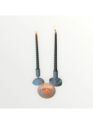 Filamel 3'lü Mermer Görünümlü Dekoratif Şamdan ve Mumluk Seti - Modern Voronoi Tasarım Tealight Mumluk