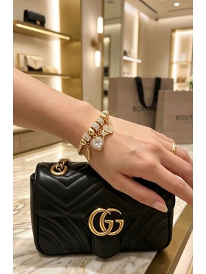 Gold Kalp Detaylı Çelik Pandora Bileklik