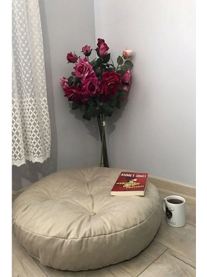SİTEHOME Bej Rengi Yuvarlak Mini Yer Pufu Yer Minderi