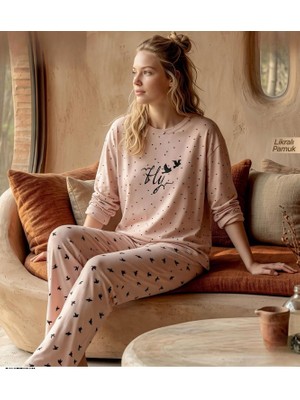 Pijamoni Kadın Likralı Pamuklu Bisiklet Yaka Uzun Kol Ince Pijama Takımı 1300/6 - 1 Adet