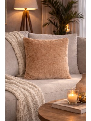 Typoniq Attitude Included Premium Çift Taraflı Rabbit Peluş Kırlent Kılıfı Ultra Yumuşak Tavşan Tüyü Dokulu Karamel (43X43 Cm)