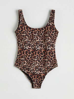Lc Waikiki Yeni Sezon U Yaka Leopar Desenli Kadın Mayo
