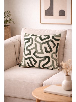 Typoniq Attitude Included Modern Soyut Geometrik Desenli Bukle Dokuma Yeşil Kırlent Kılıfı (43X43 Cm)