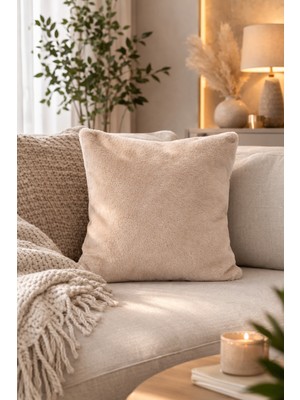 Typoniq Attitude Included Premium Çift Taraflı Rabbit Peluş Kırlent Kılıfı Ultra Yumuşak Tavşan Tüyü Dokulu Krem (43X43 Cm)