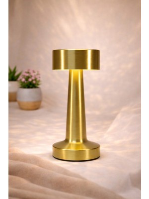 İlkyaz Fashion Gold Metal Dokunmatik Şarjlı Masa Lambası 3 Işık Parlaklık Ayarlı Gece Abajuru LED