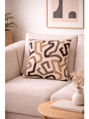 Typoniq Attitude Included Modern Soyut Geometrik Desenli Bukle Dokuma Kahve Kırlent Kılıfı (43X43 Cm)