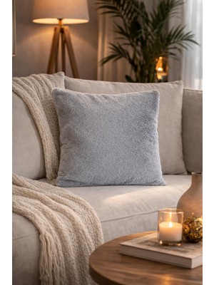 Typoniq Attitude Included Premium Çift Taraflı Rabbit Peluş Kırlent Kılıfı Ultra Yumuşak Tavşan Tüyü Dokulu Gri (43X43 Cm)