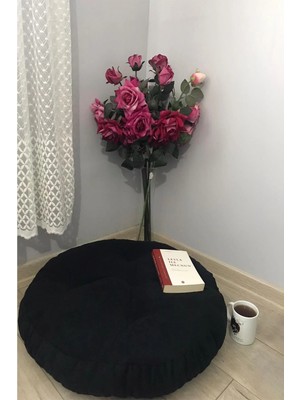 SİTEHOME Siyah Yuvarlak Mini Yer Pufu,yer Minderi