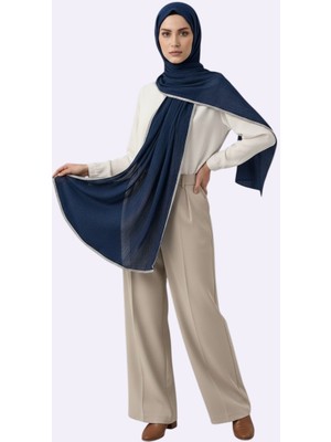 Ang-Scarf 75 x 180 Indigo Renk Müslin Şal - Ağırlık Yapmaz - Ütü Gerekmez - Dört Mevsim Kullanıma Uygun - Kayma Yapmaz