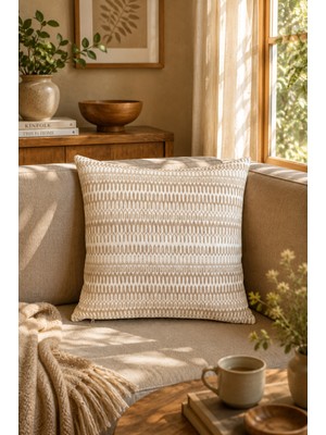 Typoniq Attitude Included Echo Premium Jakarlı Dokuma Bej Kırlent Kılıfı 43X43 cm