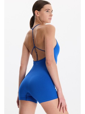 COMEUP Sırtı Halka Tasarımlı Göğüs Pedli Dikişsiz Spor Tulum Canlı Cobalt