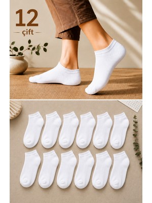 CK Socks 12 Çift Beyaz Patik Unisex Çorap | Pamuklu, Nefes Alan, Terletmeyen