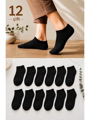 CK Socks 12 Çift Siyah Patik Unisex Çorap | Pamuklu, Nefes Alan, Terletmeyen