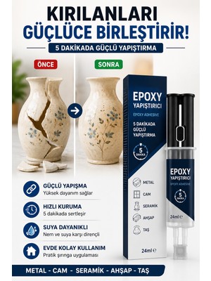 Primeaks Epoksi Şırınga Tipi Yapıştırıcı 24 ml |  Cam Seramik Porselen Ahşap Güçlü Epoksi Yapıştırıcı