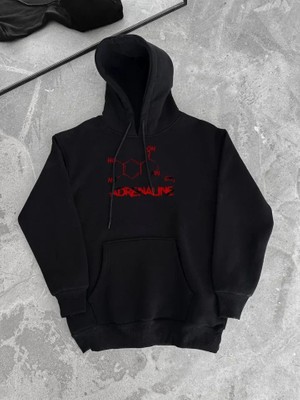 Nova Epoxy Art   Kışlık Uzun Kol Kapüşonlu Sweatshirt - Siyah
