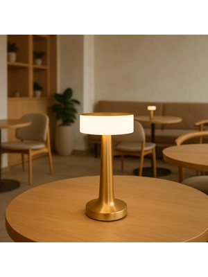 MiraLive Gold Silindir Şarjlı Masa Lambası Modern Dekoratif LED Kablosuz Metal Abajur Modeli