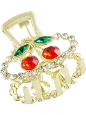 MiraLive Kiraz Taşlı Minik Metal Mandal Toka 2,5 cm