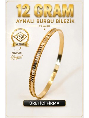 Aks Gold 22 Ayar TSE Belgeli (12 GRAM) Aynalı Burgu Ajda Bilezik Gold Altın Bilezik Düğün Nişan
