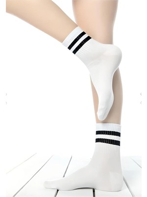 UZN Socks Beyaz Çizgili Kolej Çorap 6'li Pamuklu Spor Günlük Komforlu Soket Çorap