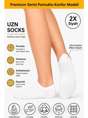UZN Socks Unisex Beyaz Bambu Kaydırmaz Taban Görünmez Çorap 2 Çift 36-40 Spor & Günlük Kullanım