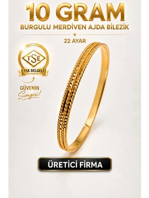 Aks Gold 22 Ayar TSE Belgeli (10 GRAM) Burgulu Merdiven Ajda Altın Bilezik Gold Bilezik Düğün Nişan