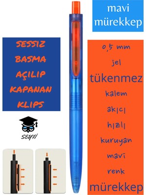 Seyfi Kırtasiye 0,5 mm Jel Tükenmez Kalem Akıcı Hızlı Kuruyan Mavi Renk Mürekkep Writech Amerikan Marka Sessiz Kalem