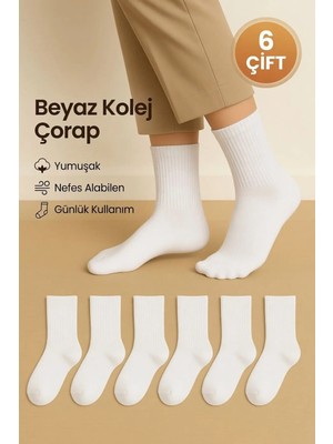 Medine Ticaret 6’lı Unisex Beyaz Yarım Kolej Spor Çorap | Pamuklu – Nefes Alan – Terletmeyen Kolej Çorap