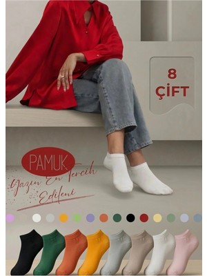 UZN Socks 8'li Paket Kadın Renkli Babet Çorabı Seti - Pamuklu Kaymaz Topuk Destekli Görünmez Patik Çorap