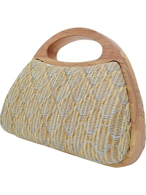 Smooth Bags Kadın Ahşap Saplı Geometrik Desenli Hasır El Çantası