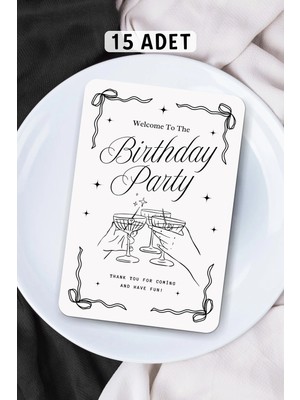 Metranya Doğum Günü Partisi - Masa Kartı Oyun Kartı 15 Adet Happy Birthday Yemek Sunumluğu Party Davetiye