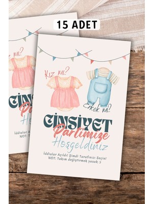 Metranya Cinsiyet Belirleme Partisi Masa Kartı, 15 Adet Baby Shower Kız Mı Erkek Mi Bebeğe Hediye Seti