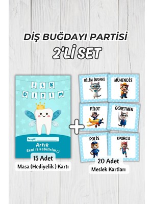 Metranya Ilk Diş Partisi Kart Seti 35 Adet, Ilk Dişim Çıktı Diş Buğday Meslek Kartı Konsept Hediyelik Süsleme