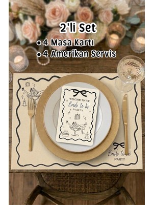 Metranya Bride Amerikan Servis ve Masa Kartı Seti, Bekarlığa Veda Partisi Amerikan Servisi Bride To Be Party Konsepti Gelin Takımı Yemek Tabağı Süsü Nedime Lüks Sunum Supla Team Bride Motto Düğün Nişan Dekor